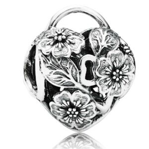Pandora Silver Floral Heart Lock Charm